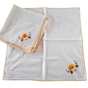 Vintage Applique Napkins Orange Flower Tea Cottage Eco Friendly Set of 6 15x15